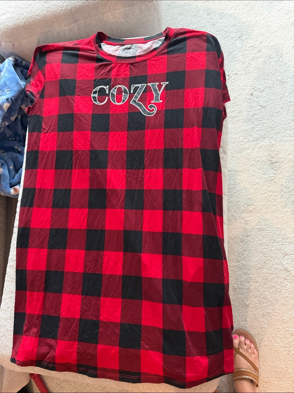 Cozy Plaid Sleep Tee - Red & Black size L/XL